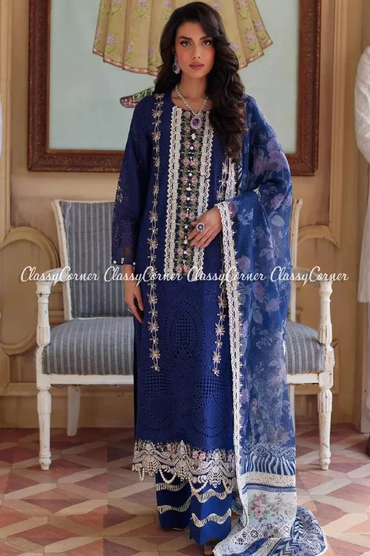 Navy Blue Pakistani Lawn Salwar Kameez