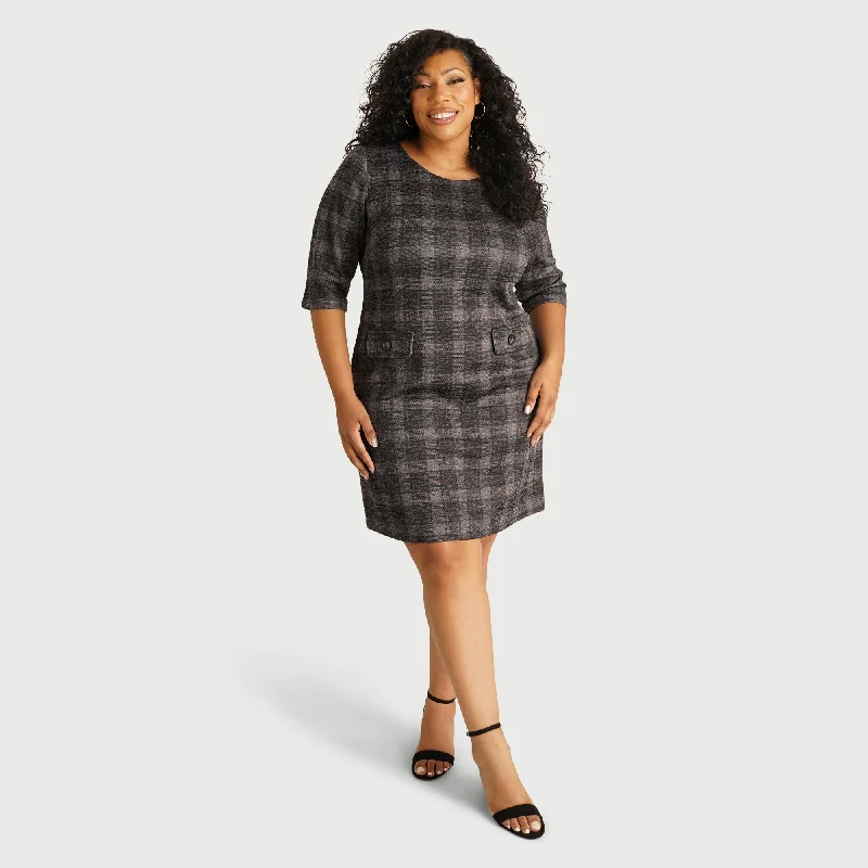 Noreen Black Plaid Sheath Dress