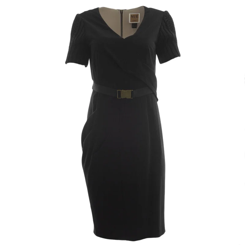 NUE by Shani Women's Black Knit Sleeve Belted Sheath Dress S248 $290 NWT