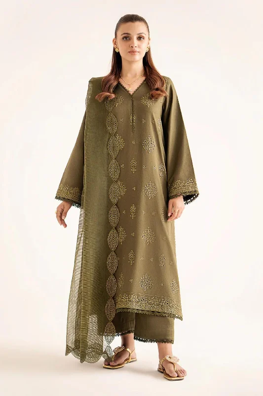 Olive Green Readymade Lawn Suit