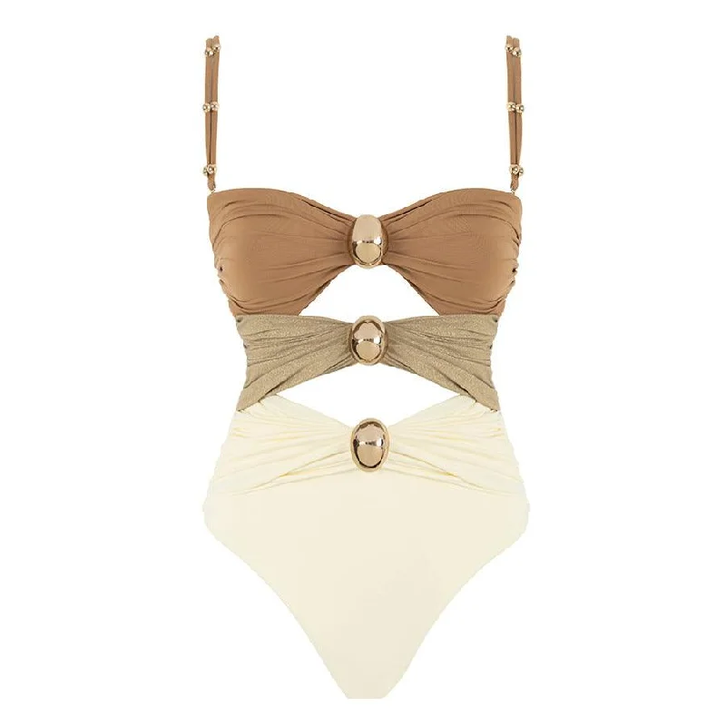 Brown Color Matching Swimsuit