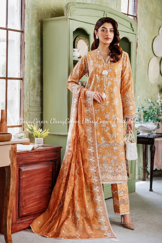 Orange Pakistani Lawn Suit