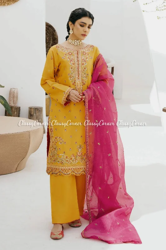 Orange Pink Lawn Embroidered Salwar Kameez