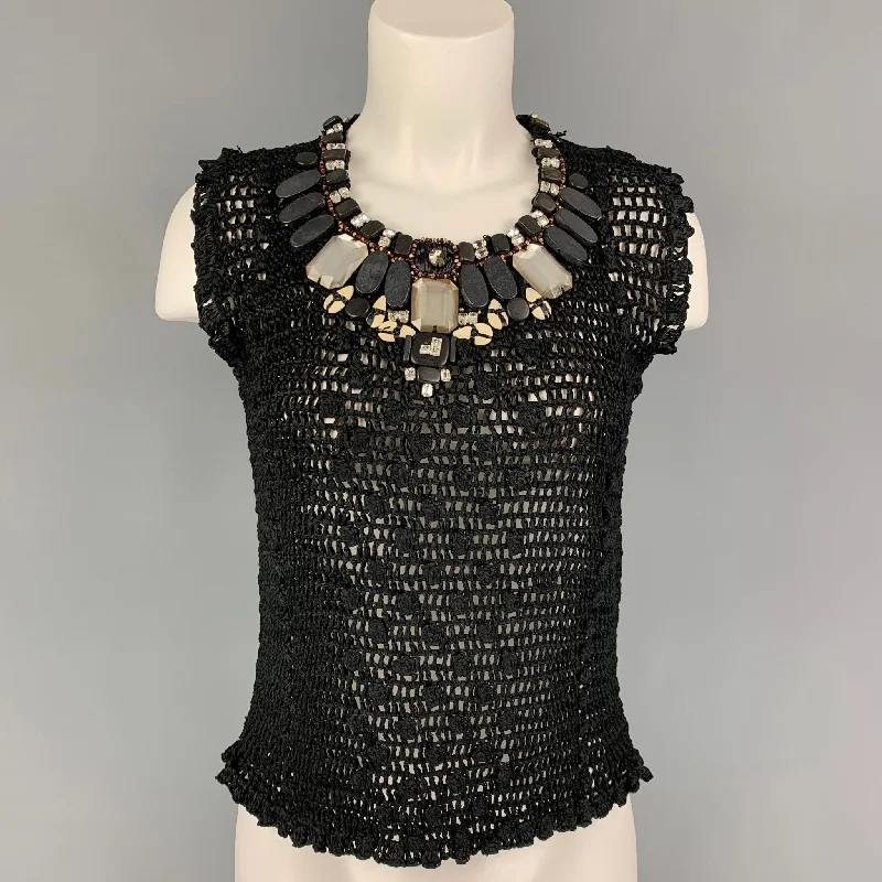 OSCAR DE LA RENTA SS 08 Size S Black Silk Beaded Crystal Dress Top