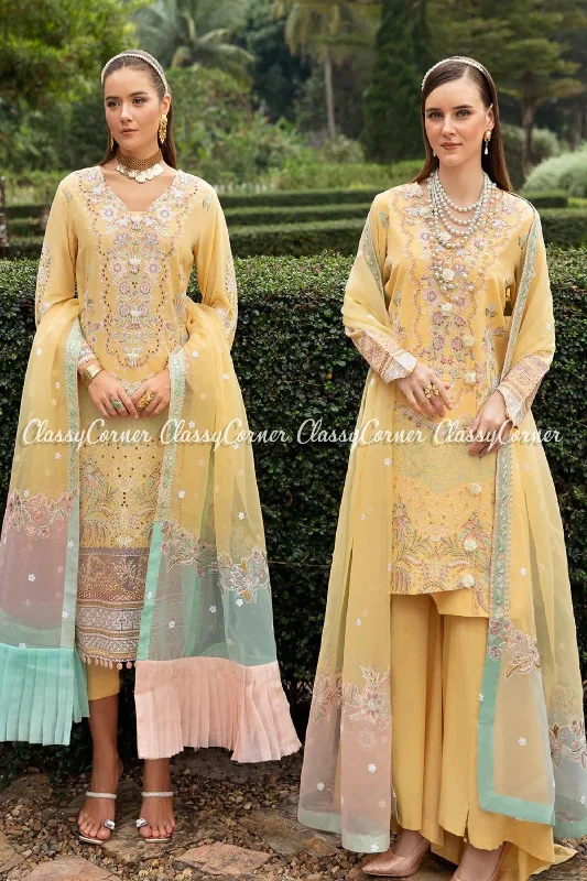 Pakistani Yellow Lawn Salwar Kameez