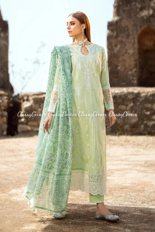 Pastel Green Lawn Embroidered Salwar Kameez