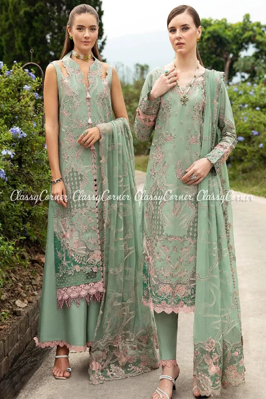 Pastel Green Lawn Embroidered Salwar Kameez