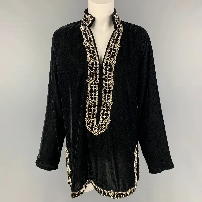 PAUL STUART Size 10 Black Velvet Rhinestones Tunic Dress Top