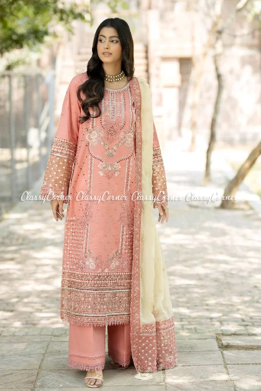 Peach Lawn Pakistani Suit