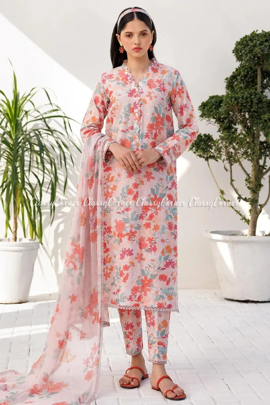 Peach Multi 3pc Lawn Suit