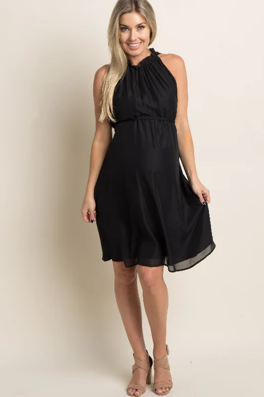 PinkBlush Black Chiffon High Neck Maternity Dress