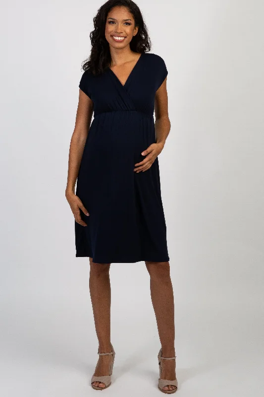 PinkBlush Navy Blue Draped Maternity/Nursing Dress