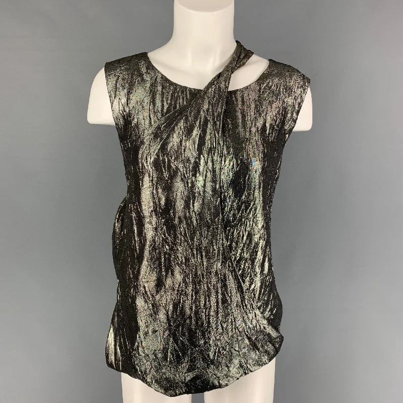 PORTS 1961 Size 6 Silver Silk Polyester Metallic Layered Dress Top