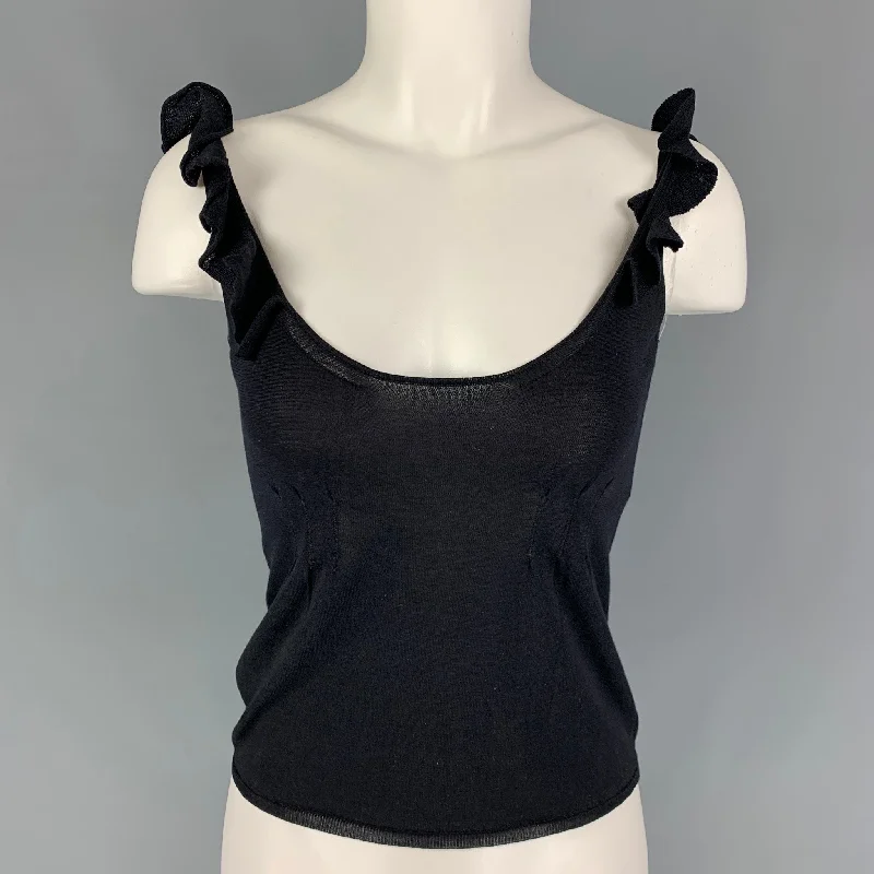 PRADA Size 2 Black Silk Ruffled Camisole Dress Top