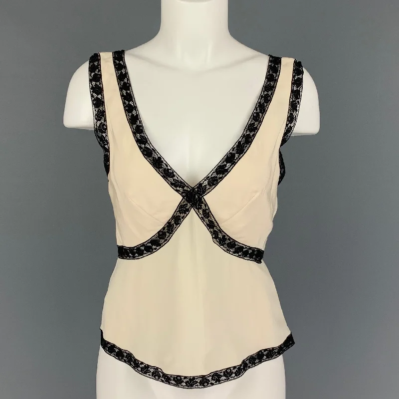 PRADA Size 4 Cream Black Silk Mixed Fabrics Camisole Dress Top