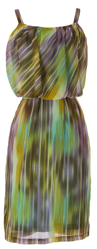 PRIORITIES Women's Multi Striped Ruched Poly Dress #41670 $123 NEW