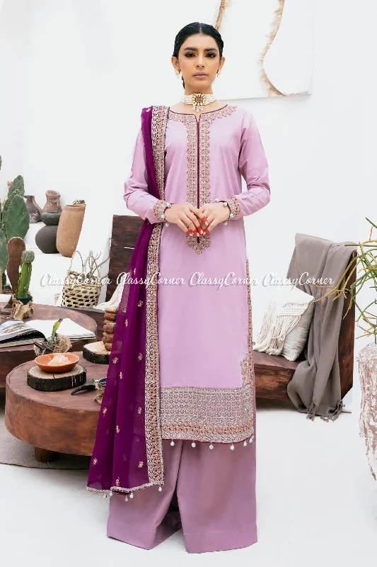 Purple Golden Lawn Embroidered Salwar Kameez