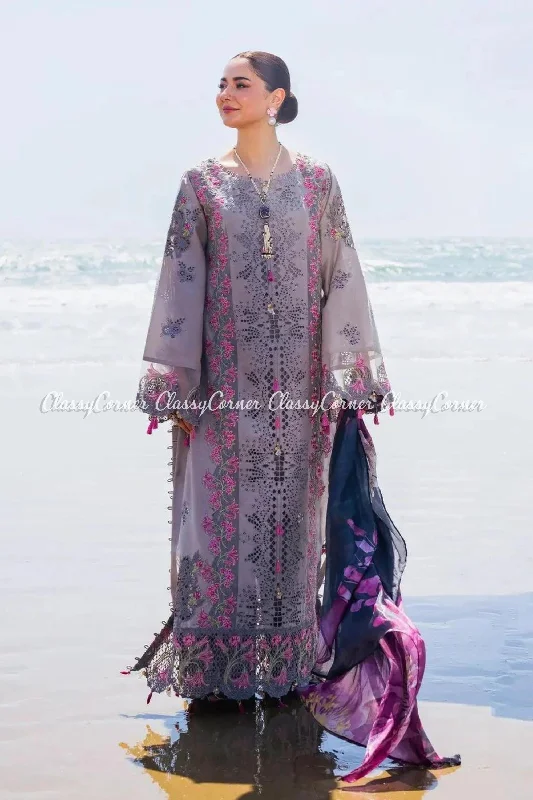 Purple Schiffli Lawn Formal Wear 3PC Suit