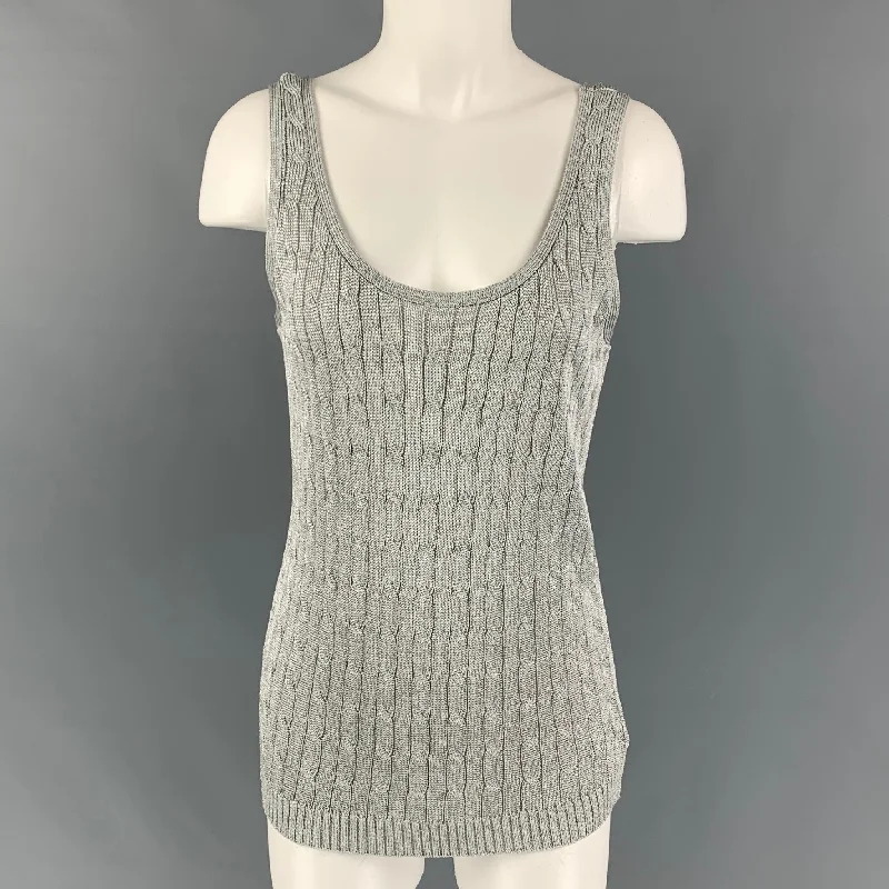 RALPH LAUREN Black Label Size L Silver Cotton Blend Cable Knit Dress Top