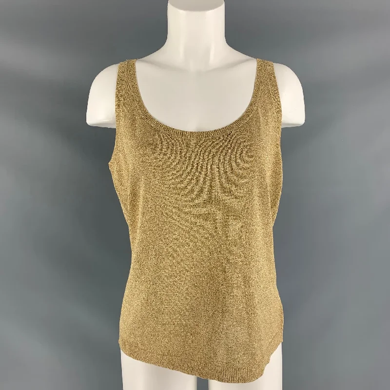 RALPH LAUREN Size L Gold Silk &  Polyester Solid Dress Top