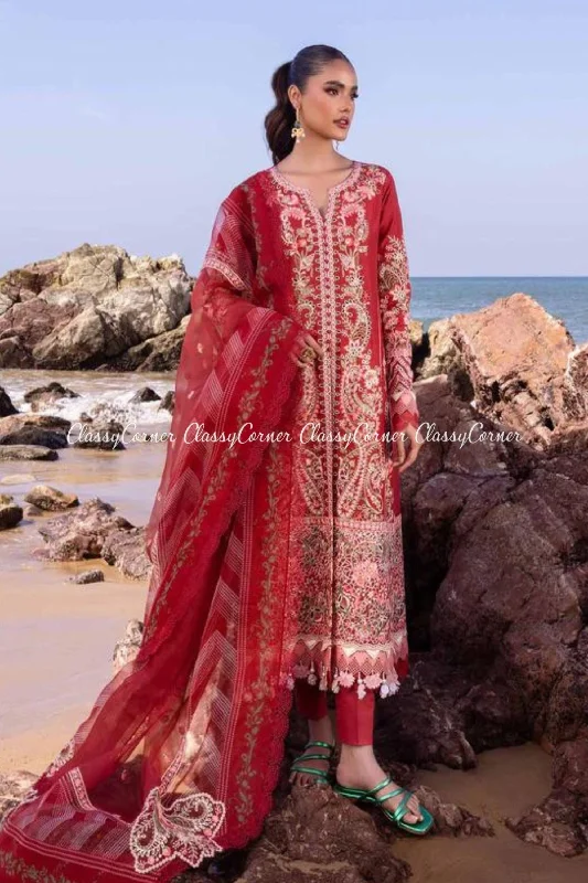 Red Lawn Pakistani Salwar Kameez