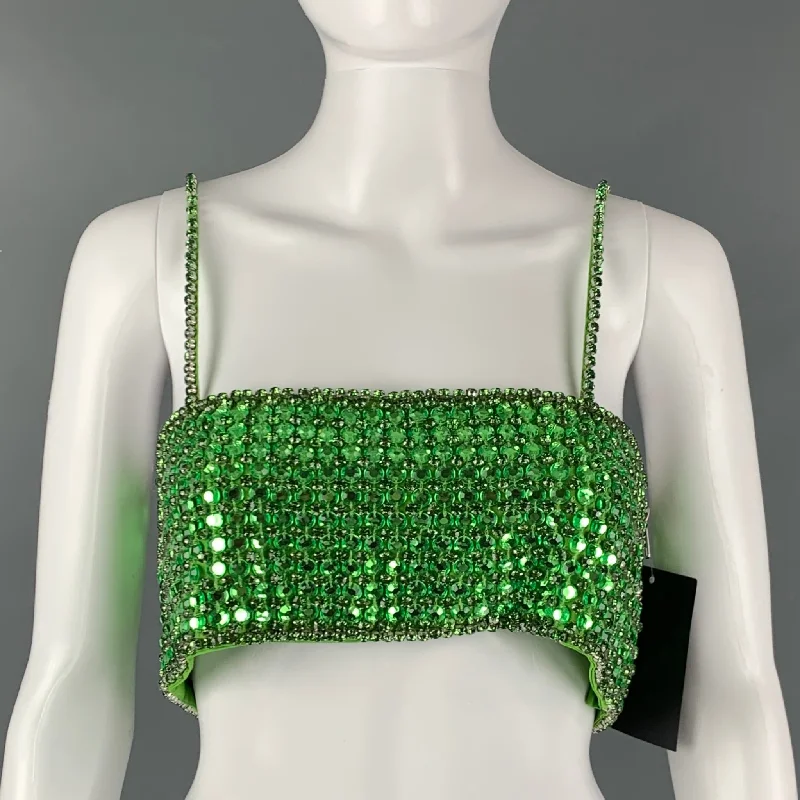 RETROFETE Size XXS Green Viscose Beaded Cropped Dress Top