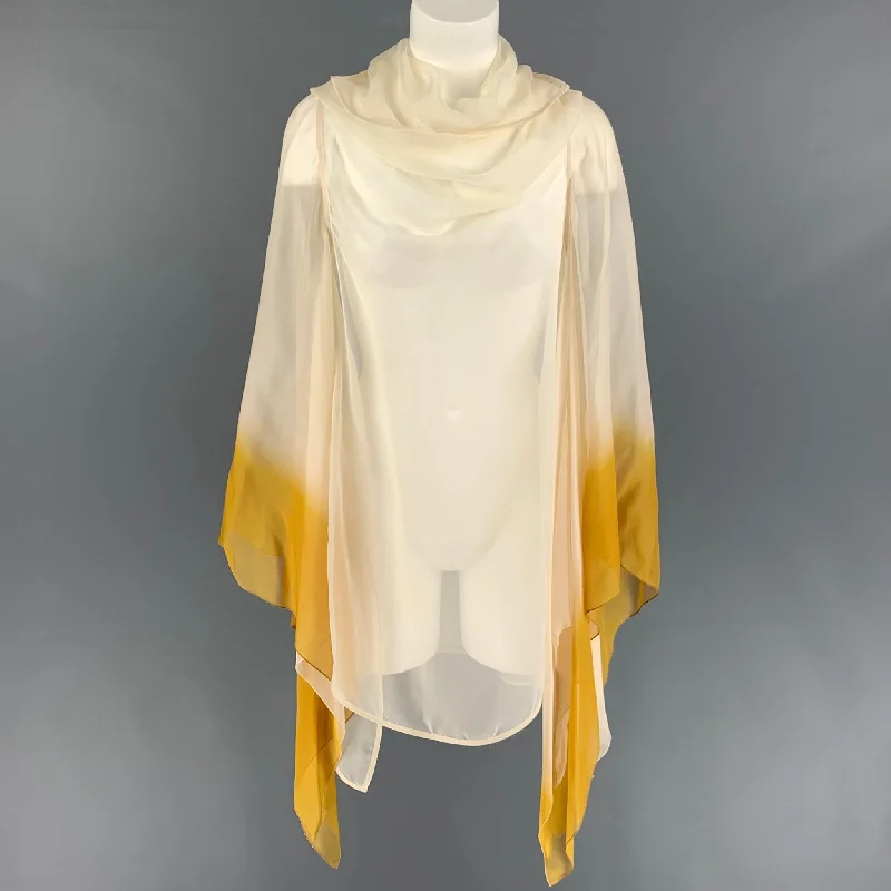 RICK OWENS SS 22 Size 2 Beige Mustard Silk Ombre Fogachine Runway Flagsleeve Moody Top