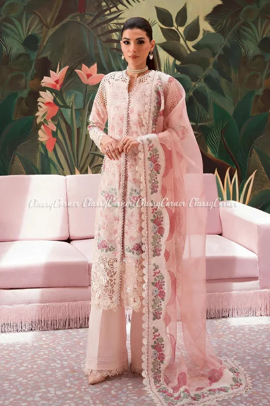 Salmon Peach Lawn Embroidered Suit