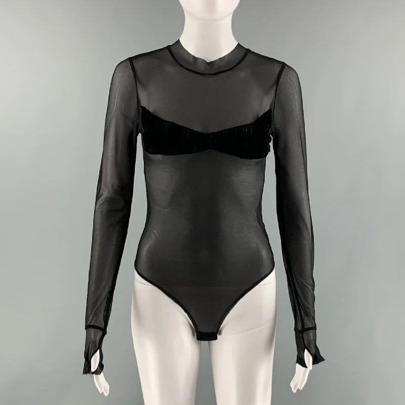 SAMIMIRO VINTAGE Size M Black Nylon Elastane See Through Bodysuit