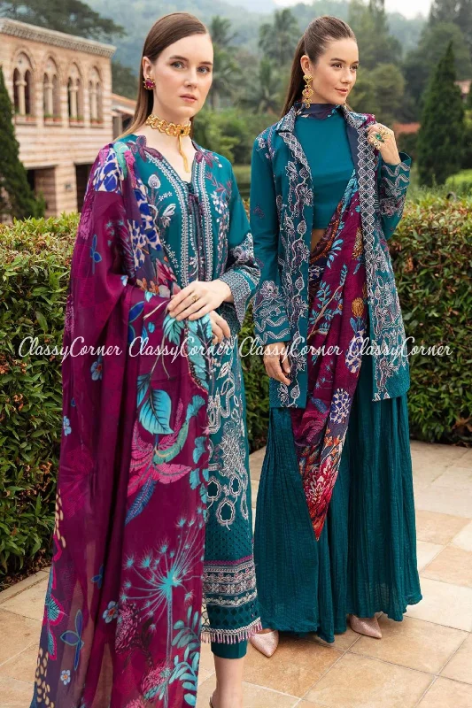 Sea Blue Lawn Pakistani Salwar Kameez