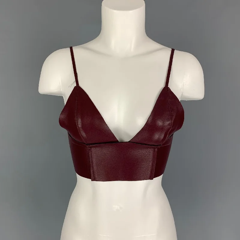 T by ALEXANDER WANG Size 2 Burgundy Leather Lambskin Bustier Dress Top