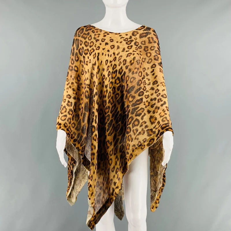 ETRO Size One Size Beige Brown Silk Leopard Poncho Dress Top