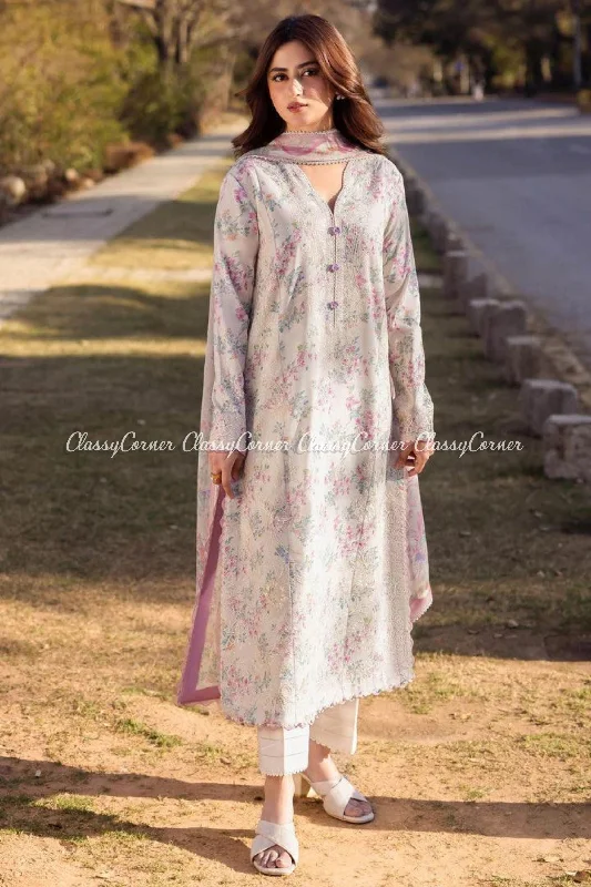 White Lilac 3pc Lawn Suit