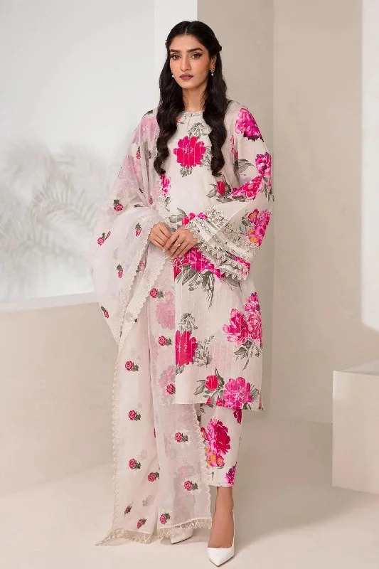 White Pink 3pc Lawn Suit