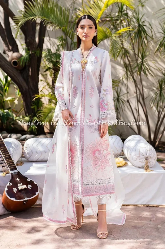 White Pink Lawn Embroidered Formal Suit