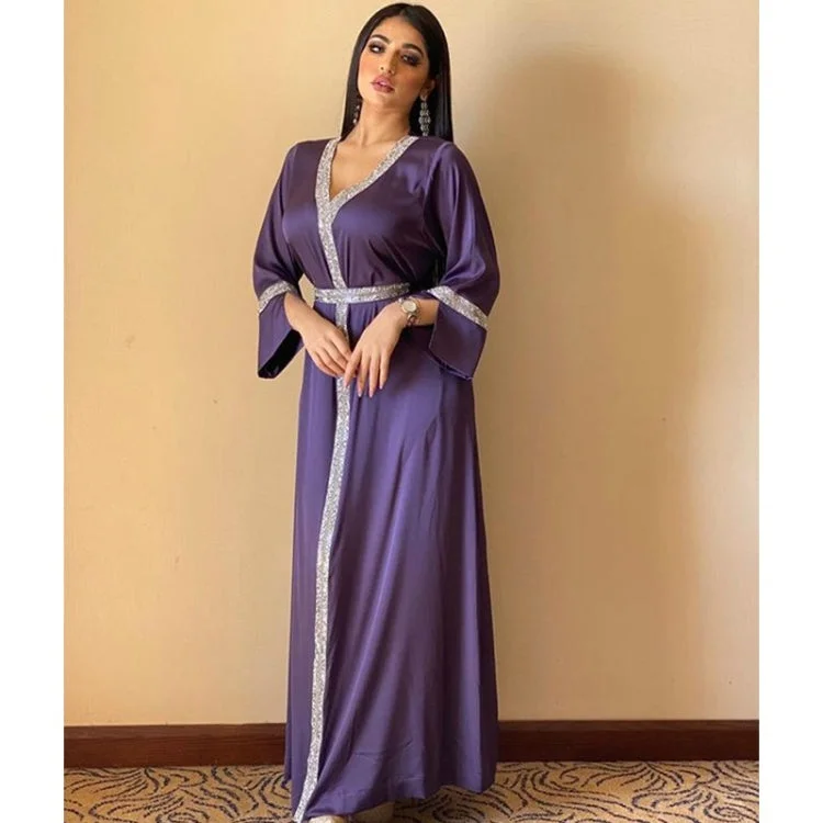 Women Robe With Diamond Belt (Color:Violet Size:XL)