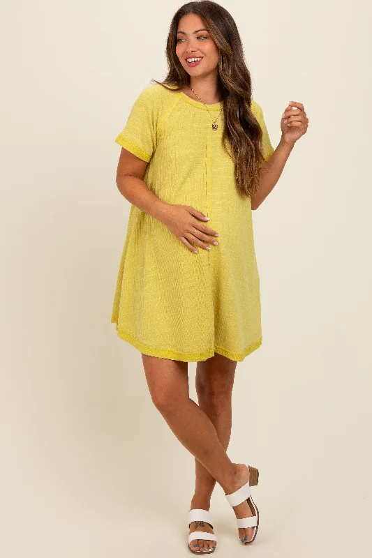 Yellow Heather Ribbed Cut Seam Maternity Dress