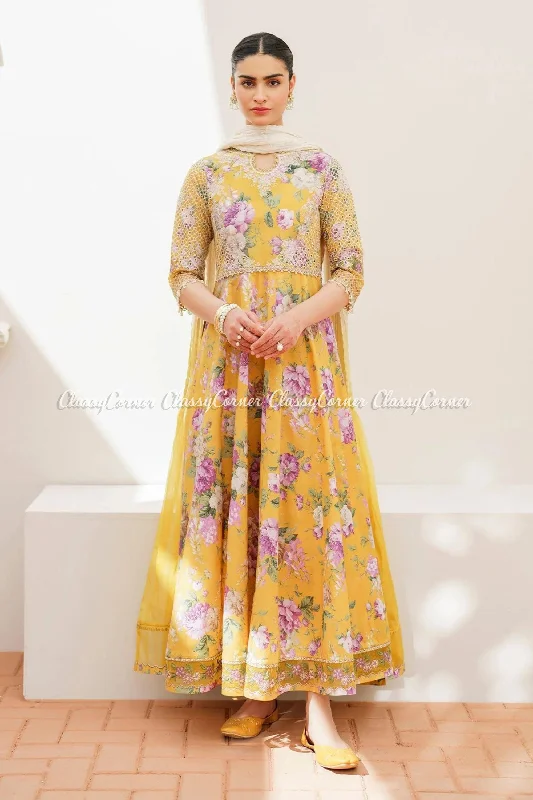 Yellow Lawn Embroidered Frock