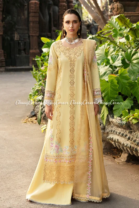 Yellow Lawn Embroidered Pakistani Sharara