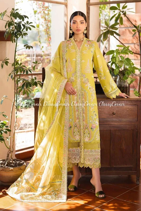 Yellow Lawn Embroidered Salwar Kameez