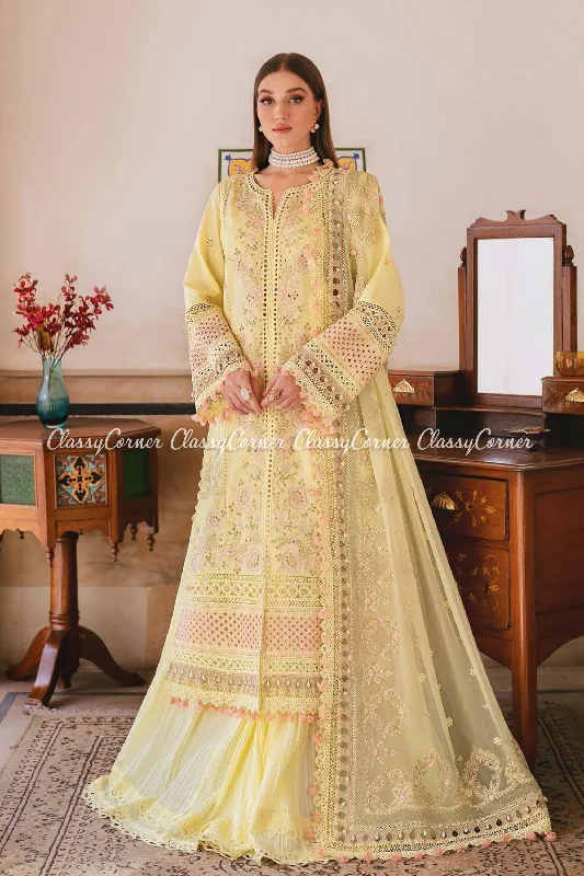 Yellow Lawn Pakistani Sharara Suit