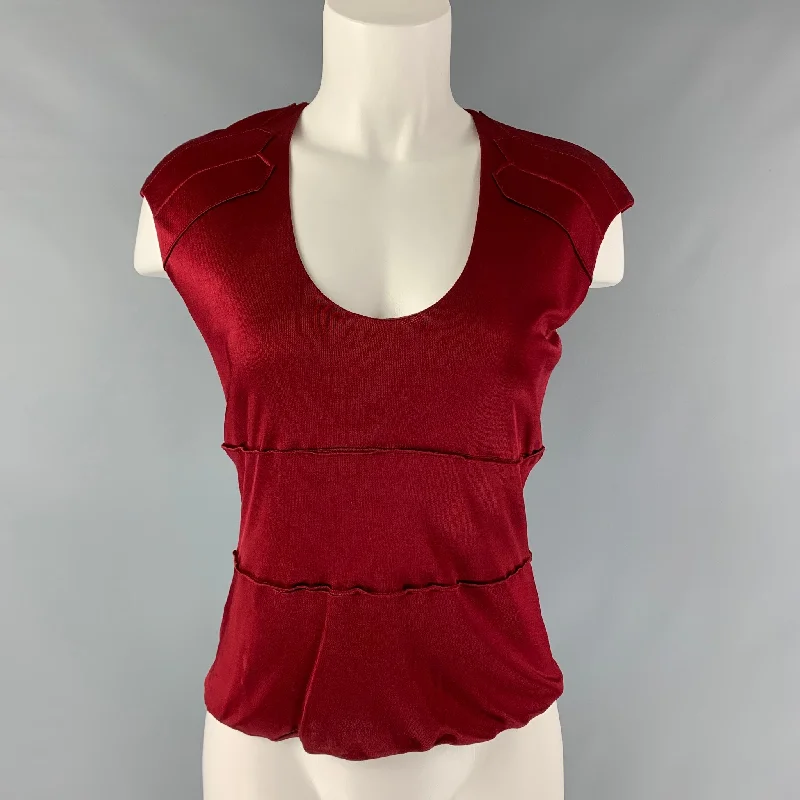 YVES SAINT LAURENT RIVE GAUCHE Size M Burgundy Viscose Solid Cap Sleeves Dress Top