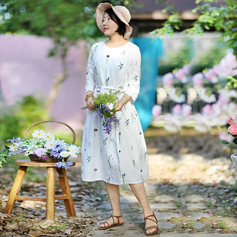 Floral Linen Summer Women Dresses 1820