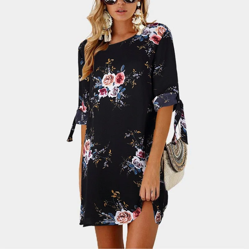 Dress Women Floral Print Beach Chiffon