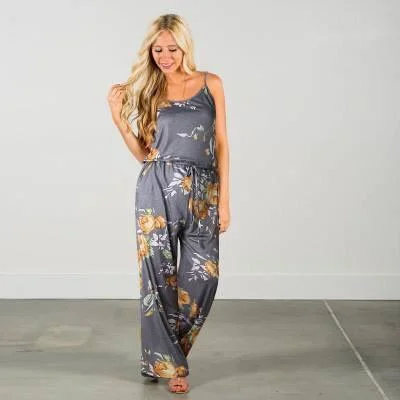 Grey and Yellow Floral Tank Jumpsuit