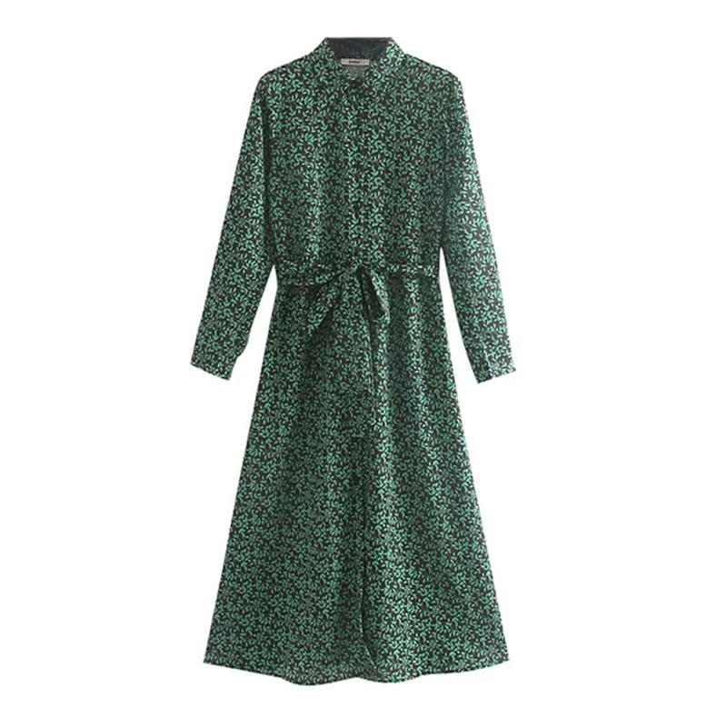 Vintage Floral Print Long Shirt Dress Women 2019