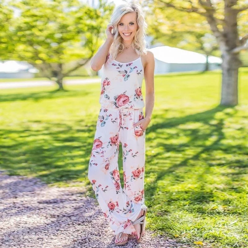 White Floral Tank Jumpsuit