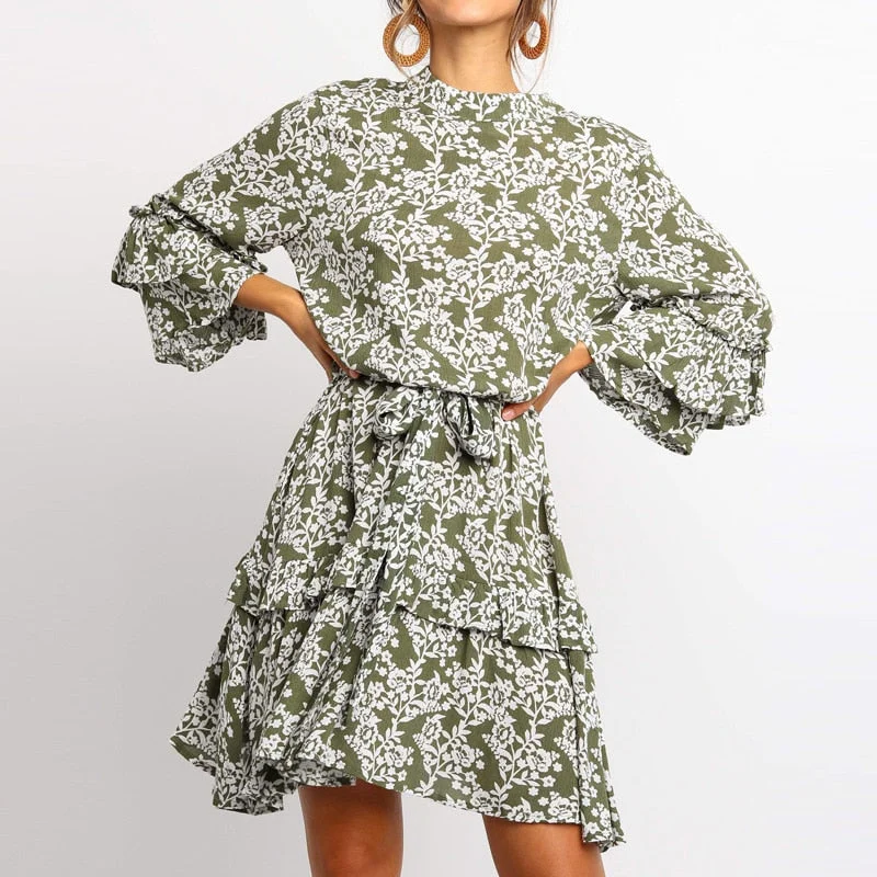 Women Ruffled Dress Bohomian Floral