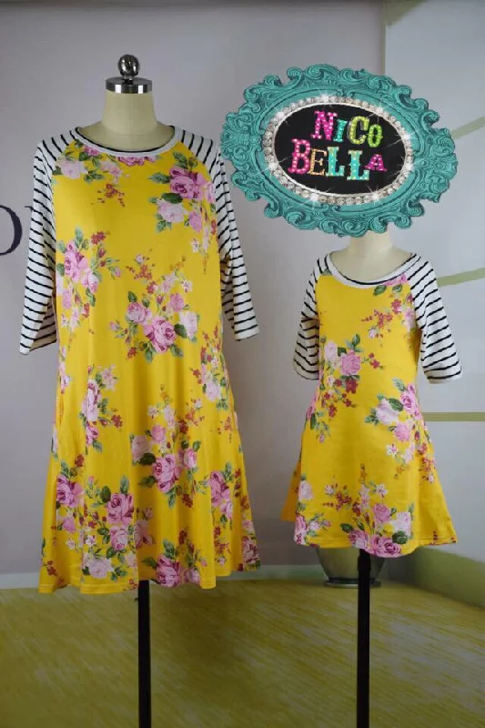 Women's Yellow Floral Raglan Dress