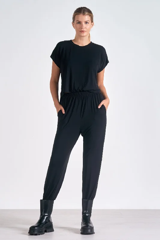 Elan Black Short-sleeved Jumpsuit